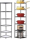 ybaymy Kitchen Corner Pot Rack Multi-Layer Saucepan Stand 6-Tier Adjustable Corner Standing Pan Racks Metal Storage Pot Stand for Pots and Pans Storage Organizer