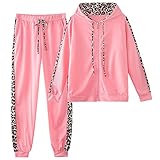 amropi Women's Tracksuit Sets Leopard Print Outfits Hoodie Sweatshirt and Jogging Pants Sweatsuits Pink, S