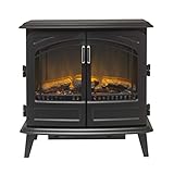 Dimplex Cassia Noir Large Optiflame Electric Stove, Black Wood Burner Style Fire with Artificial Logs, LED Flame Effect, Opening Doors, 2kW Fan Heater, 1000/2000 Watt Heat Settings and Remote Control