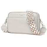 Wenrecu Crossbody Bag for Women, Genuine Leather Women's Cross body Camera Bags Handbag with Adjustable Wide Strap, Over Shoulder Bag for Ladies Girls Travel Shopping Work Daily Use (Beige)