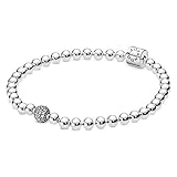PANDORA Signature Women's Sterling Silver Beads and Pavé Cubic Zirconia Bracelet, Size 17, No Box