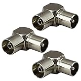3 Pcs TV PAL Female to Male Coaxial Connector Right Angle TV Aerial F Plug RF Right Angle Adapter for TV Coax Aerial Cables