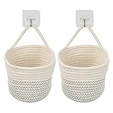 DODUOS 2PCS Hanging Cotton Rope Baskets, 6.7 Inches Small Woven Storage Basket, Bike Hang Bag, Fabric Planter, Pot, Wall, Door Organizer for Keys, Wallets, Sunglasses