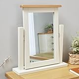Cotswold Cream Painted Vanity Mirror with Oak Top - Premium Quality Cream Painted Mirror - Natural Oak Top with Satin Lacquer - Adjustable Angle - H 585mm x W 530mm x D 60mm