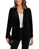 MINTLIMIT Velvet Blazers Jackets for Women Long Sleeve Notched Lapel Button Work Office Blazer Jacket Suit with Pockets Outerwear, Black