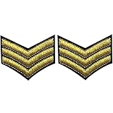 Military Uniform Chevrons Sergeant Stripes Army Patch Embroidered Arms Badge Morale Applique Emblem Fastener Hook and Loop Shoulder Emblem, Gold, 2PCS