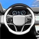 Leather Steering Wheel Cover Car Steering Wheel Cover Interior Leather For Land For Rover For Range For Rover For Evoque For Velar For Defender For Discovery(Black White)