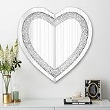 Lightasea Crystal Wall Mirror,Heart Shaped Silver Mirror, Wall Hang Frameless Mirrors Acrylic Diamond Décor, 50 * 50cm Silver Bling Mirrors, for Bathroom Bedroom Living Room Hallway
