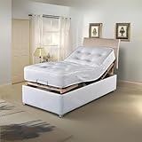 Rebound Sprung Memory Electric Adjustable Bed with Free Headboard & 10" Orthopaedic Pocket Spring Mattress, 5-Motion Movement Base, Breathable Cover (Beige, Single (90cm x 200cm))