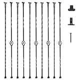 VEVOR Staircase Metal Balusters, 44'' x 1/2" Galvanized Steel Decorative Banister Spindles, 10 Pack Deck Baluster with Hollow Single Baskets, Twists, Spiral Stair Railing w/Shoes & Screws