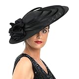 OWEIEYEU Womens Black Large Flower Fascinator Sinamay Church Hat Wedding Party Headband Derby Hat Black