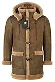 Men's Leather Sheepskin Duffle Coat Hooded 100% Genuine Leather Coat Ivar F-42 (S, Rust/Antique Beige)