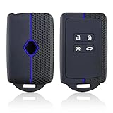 LINXINS Renault Key Card Case - Clio, Kadjar, Duster Compatible, TPU Silicone 4-Button Key Cover (Blue Line)