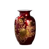 Red Vase Oriental Ceramic Flower Vases with Peony Design for Home Living Room Ornaments and Wedding Decorated Large 23 cm