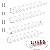 HAKZEON 4 Pack 40x5x5cm Clear Acrylic Shelves, 15.7 Inch Clear Floating Bookshelf for Wall, Wall Mounted Invisible Display Picture Ledge for Living Room, Kitchen, Bathroom, Office
