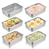 Mulaibdin 6 Pcs Stainless Steel Deli Container With Lid - Food Storage for Fridge, Cold Meat, Bacon, Cheese, Pasta, Celery - Reusable Meal Prep, Microwave Safe (M)