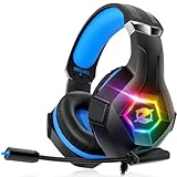 Gaming Headset Stereo Surround Sound Gaming Headphones with Breathing RGB Light & Adjustable Mic for PS4 PS5 PC Xbox One Laptop Mac