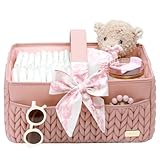 LUKJOJO Nappy Organiser Storage Caddy, Portable Nursery Storage Basket For Newborn Essentials, Baby Shower Gifts Basket For Changing Table,Registry Must-Haves for Boy or Girl,Car Diaper Caddy(Pink)