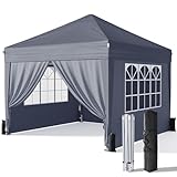 Driftalia Gazebo with Sides 3m x 3m, Waterproof Pop Up Gazebo with 4 Sandbags and Carry Bag for Parties, Camping, Commercial Events - Dark Grey