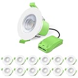 ALUSSO Fire Rated LED Downlights 6W 600lm, 3CCT Colors Warm Neutral Cool White Selectable Recessed Ceiling Lights Dimmable, White & Nickel 2 Bezels Interchangeable Spotlights IP65 Bathroom, 12 Pack