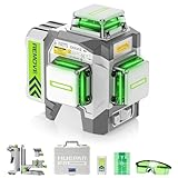 Huepar Pro Laser Level 3 * 360 Self Leveling, Highly Accurate Professional Green Laser Level with 8000mAh Rechargeable Li-ion Battery, Multifunctional Stand and Hard Case ZK03CG