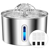 BalimoPet Cat Water Fountain for Drinking - 74oz/2.2L Cat Fountain Stainless Steel Flower Style, Silent Automatic Wired Pet Water Fountain Triple-Filter Kitty Spout Water Fountain 3 Filters 3 Sponges