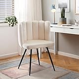 CLIPOP Velvet Dressing Table Chair with Padded Back and Metal Legs, Cream Makeup Vanity Chair for Bedroom Living Room Kitchen Dining Room