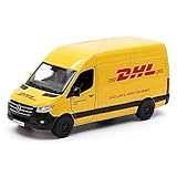 D.A.Y. Republic Official Licensed Mercedes Benz Sprinter Yellow Panel Van - 1:48 Scale, with Open and Close Doors, Metal Die Cast, Pull Back and Go, Action Toy Collectors Model (DHL Van)