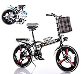 20 in folding bikes for adults |Men and Women fold Vintage City Bike for Cycling |6 Speed Bike for Adults |Seats handle height adjustable |with lights and basket/RED/Shipment from German warehouse