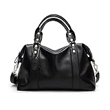PORRASSO Elegant Handbag Ladies Shoulder Bag Women Crossbody Bag Waterproof PU Leather Top-Handle Bag Work Travel Dating Boston Bag Black