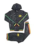 Time Is Money Men's Designer Rasta Lion Athletic Poly Slim Fit Tracksuit, Hooded Zip-Up Jacket and Pants Set, Black, Red, Green (UK, Alpha, L, Regular, Regular, Black)