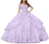 Yifanier Off Shoulder Quinceanera Dresses for Women Teen 3D Floral Lace Appliqued Prom Dresses Formal Prom Dress MT017 Lilac