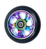 1 x Team Dogz 100mm Neo Chrome Swirl Alloy Core & Black PU Kids Stunt Scooter Single Replacement Wheel Fits MGP, Blunt, Grit, Slamm (Rainbow Core)