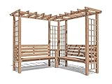 Dunster House Wooden Pergola Trellis Arbour Garden Arch With Corner Bench, Armrests and Mini Corner Table Gerlinde