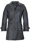 Mens Black German Military WW2 Vintage Long Trench Coat Genuine Leather Jacket L