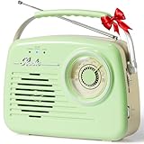 Retro Radios Portable Am Fm, Small Vintage Bluetooth Radio, C*4 Battery Operated Radio or Plug in Wall, Support SD Card AUX USB MP3 Player for Home/Outdoor（Green）