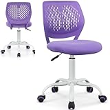 Maxmass Home Office Kids Desk Chair, Height Adjustable Computer Chairs with Gas Lift and Coloured PU Casters, Swivel Mesh Seat for Working and Studying (Purple)