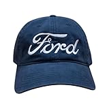 Ford Large Script Dad Hat - Navy Heavy Twill Baseball Cap with Buckle - Officially Licensed Ford Merchandise