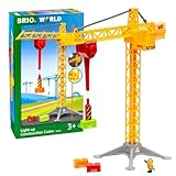 BRIO World Light Up Construction Crane for Kids Age 3 Years Up - Wooden Railway Train Accessories and Add Ons
