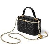 DORIS&JACKY Small Quilted Box Crossbody Purse For Women Designer Leather Mini Top Handle Pouch Bag With Metal Chain Strap, 1-black, Mini