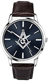 Sekonda Men's Masonic Analogue Quartz Watch with Blue Dial and Brown Leather Strap 90093