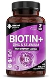 Biotin Hair Growth Vitamins 12,000mcg D-Biotin Tablets Enriched with Zinc & Selenium –Vegan Beauty Hair Skin & Nails Vitamins for Women and Men High Strength - 3 Months Supply UK Made - New Leaf