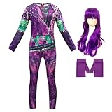 Berich Princess Costumes for Girls Dress Up Costumes with Wig Purple Jumpsuit Set Kids Halloween World Book Day Dressing Up Role Play Outfit Princess Clothing 9-10 Years,150