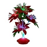 Christmas Fiber Optic Poinsettia Flower Centerpiece Red Light Up Decoration