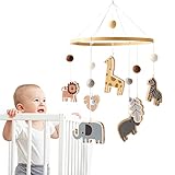 Promise Babe Giraffe, Lion, Elephant, Zebra, Hippo Baby Cot Mobile - Felt Ball Crocheted Wooden Deco Nursery Mobile