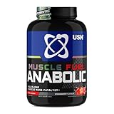 USN Muscle Fuel Anabolic All-In-One Muscle Mass Gainer, Strawberry Flavour - 2kg, 54g Protein Powder, 5g Creatine Powder & 5g BCAA Powder For Maximum Muscle Growth, Post Workout Recovery Drink Mix