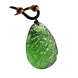 Michear Moldavite Stone Necklace,Green Energy Chakra Adjustable Rope Necklace,Irregular Czech Meteorite Pendant for Man and Women