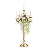 Sziqiqi 71cm Tall Candlesticks Holder Gold Candelabras Wedding Centrepieces for Tables-5 Arms Candle Holder Retro Floor Candle Stick Holder for Taper Candle Centrepiece for Christmas Party Anniversary