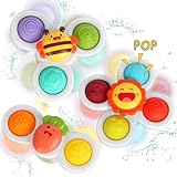ERMON Pack of 3 Spinners for Babies, Baby Spinner Toys with Suction Cup, Silicone Simple Dimple, Colourful Suction Spinner Toys, Spinning Tops (Pop)