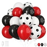 Football Balloons 30 Pcs,Red Black Soccer Print Balloon Set,Football Party Birthday Decorations,12 Inch Football Latex Balloon for Boys Kids Football Sport Theme Party Decorations